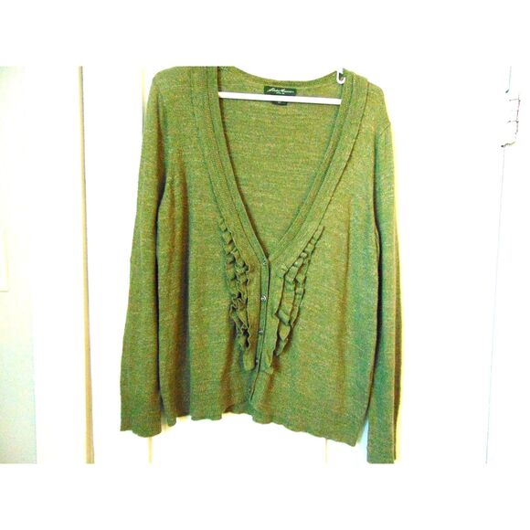 Women's Eddie Bauer Long Sleeved 1/2 Button up cardigan in green Size XL petite - Picture 1 of 7